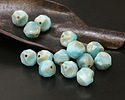 Czech Glass Textured Aquamarine Waters w/ Gold Wash Chandelier Cut 8mm