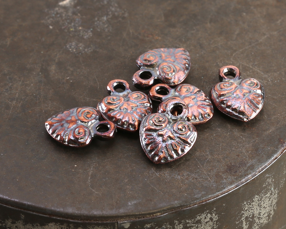Mykonos Antique Copper (plated) Ornate Heart Charm 13x10mm