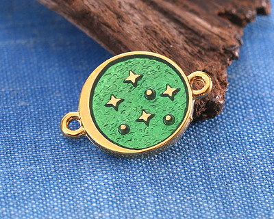 24K Gold (plated) Transparent Emerald Enamel Starry Night Focal Link 15x20mm