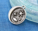 Antique Silver (plated) Crescent Moon Celestial Scene Coin Focal 18x20mm