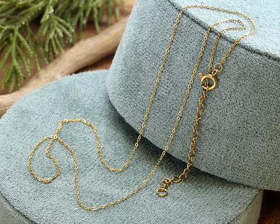 Waterproof 18K Gold PVD Plated Stainless Steel Tiny Cable Chain, 18" Finished w/ 2" extender, 1.5x1mm links