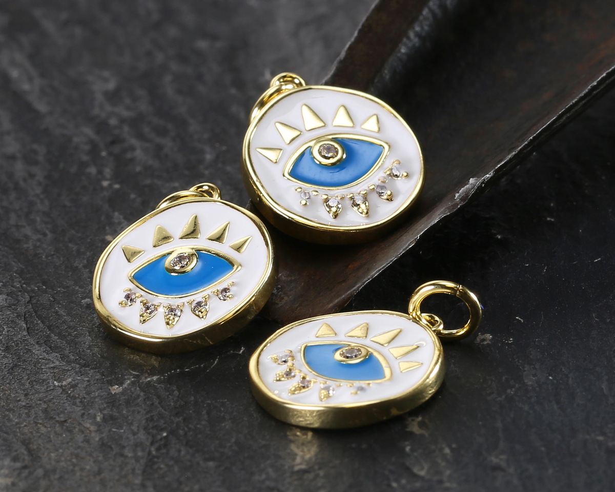 18k Gold (plated) White & Blue Enamel Evil Eye Coin Focal 12.5x14.5mm