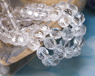 Rock Crystal Quartz Microfaceted Egg Nugget 10x9mm