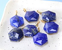 Lapis w/ Gold Finish Faceted Hexagon Wire Wrapped Pendant 20x25mm