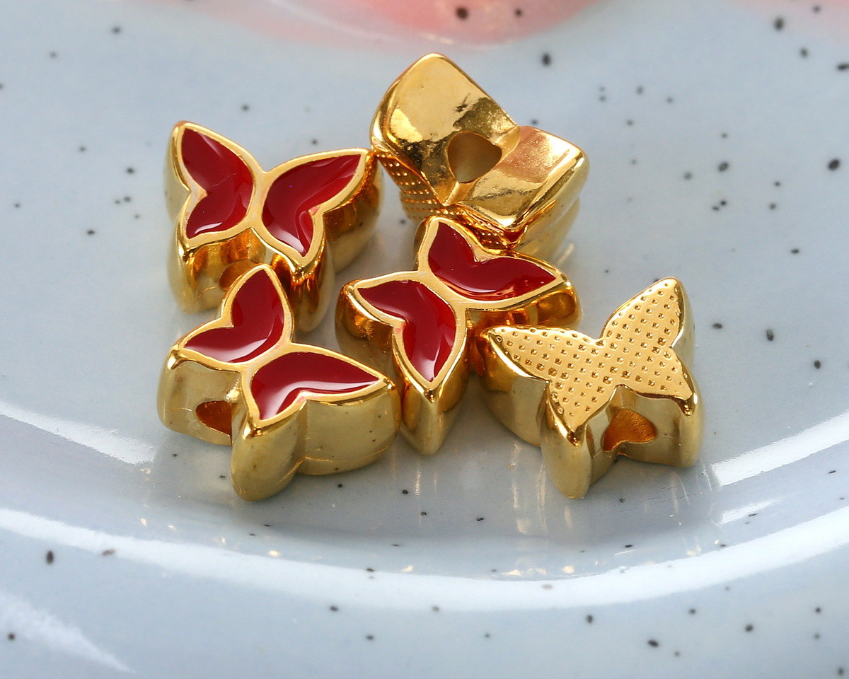24K Gold (plated) Red Enamel Butterfly Bead 7x9mm
