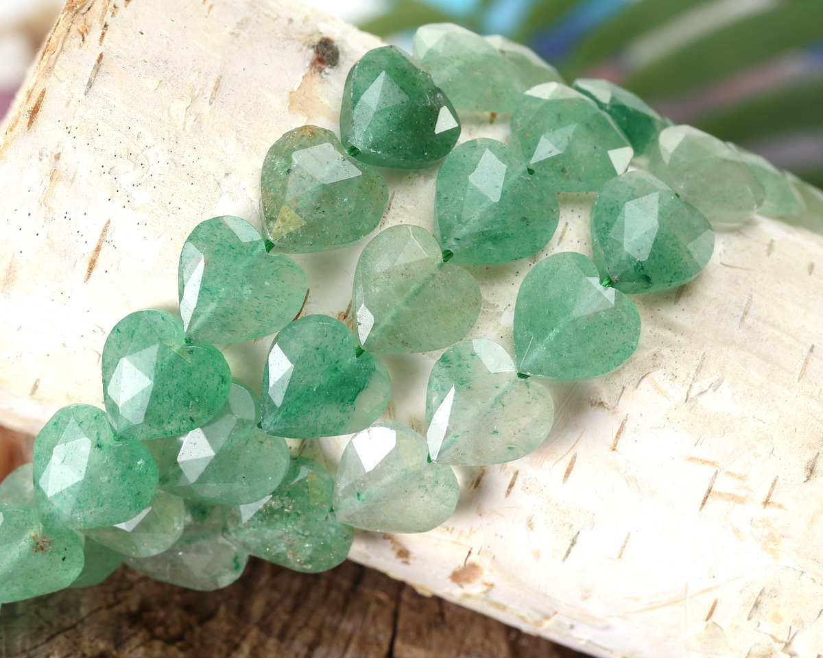 Green Strawberry Quartz Microfaceted Heart 13-14mm