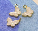 Mother of Pearl in White Enamel w/ Gold Finish Butterfly Pendant 13x16mm