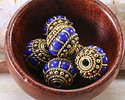 Nepalese Brass Ropes & Dots w/ Lapis Dots Rondelle 15x17-18mm