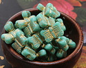 Czech Glass Green Turquoise w/ Gold Wash Butterfly 16x11mm