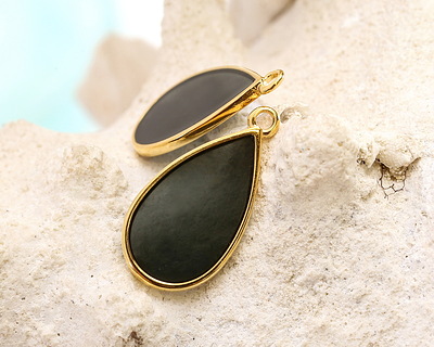 24K Gold (Plated) Transparent Jet Resin Drop Focal 13x23mm