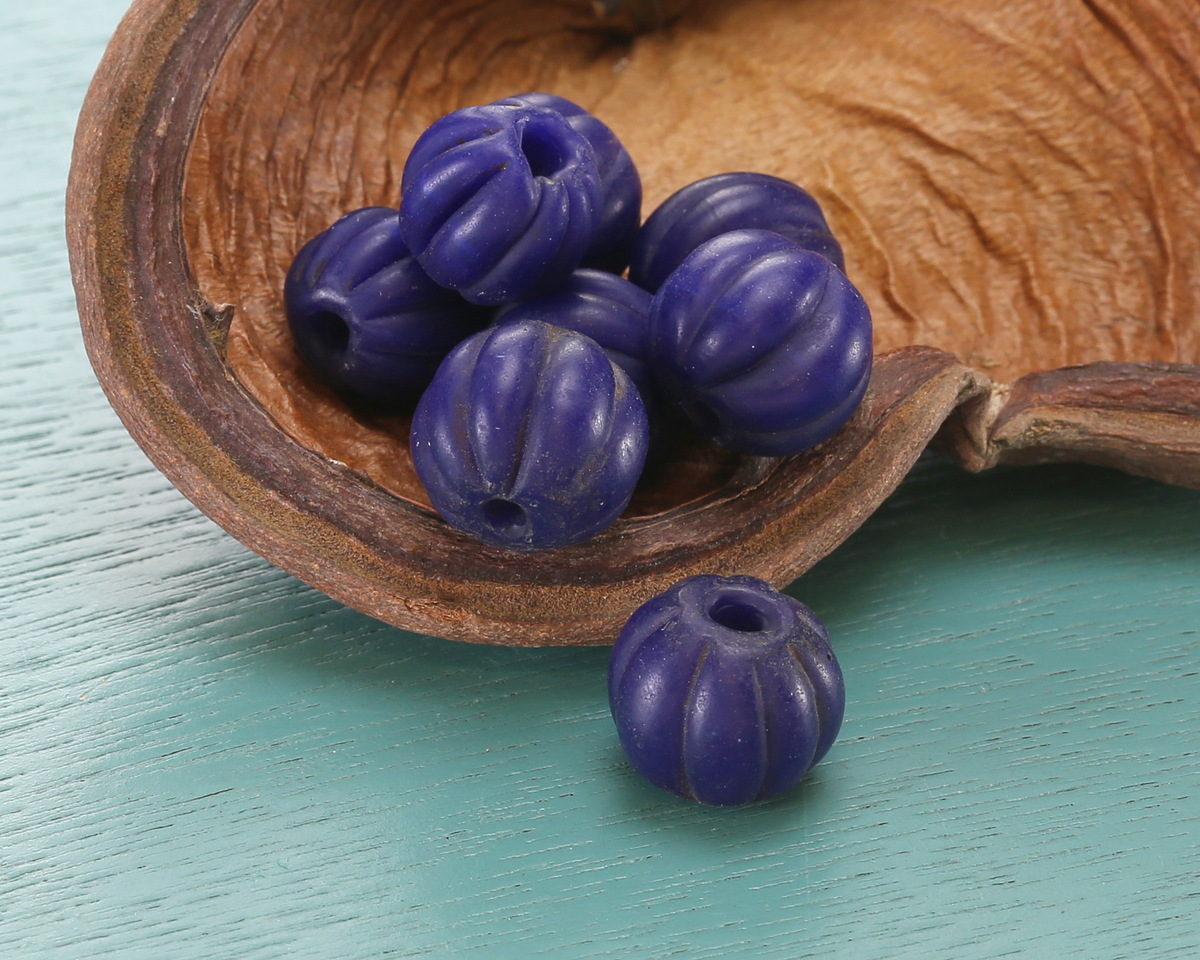 African Glass (Tanzania) Navy Blue Melon 14x15mm