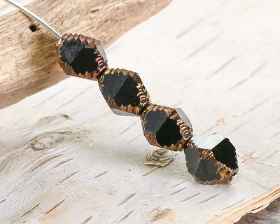 Czech Glass Jet w/ Bronze Etched Bicone 10x8mm