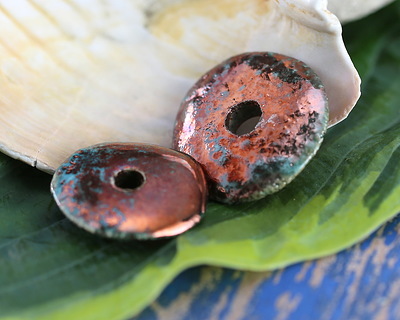 Mykonos Ceramic Iridescent Copper Patina Spacer Disc 30mm