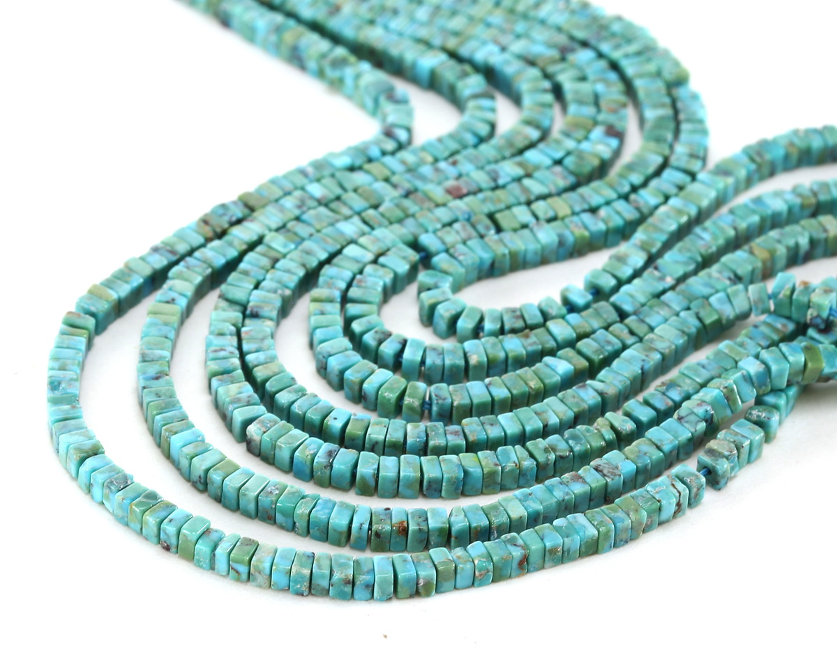 Hubei Turquoise (AA, Blue Green w/ Matrix) Squaredelle 1.5x2.5mm