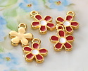 24K Gold (plated) Red/White Enamel Daisy Focal 10.5x13.5mm