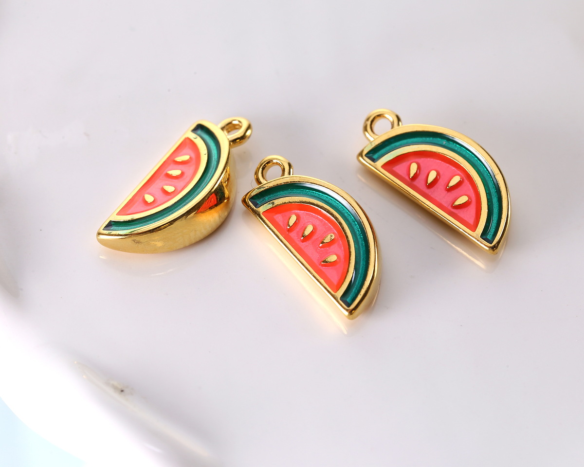 24K Gold (plated) Enameled Watermelon Focal 8x18mm