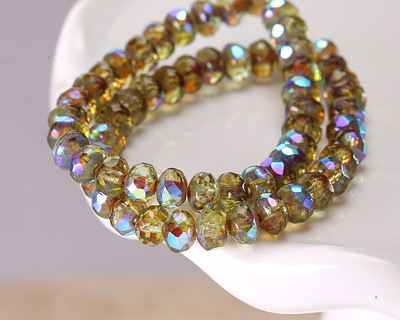 Czech Glass Crystal Picasso AB Rondelle 3x5mm