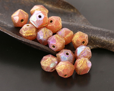 Czech Glass Textured Desert Rose Opal AB w/ Gold Wash English Cut Bead 8mm