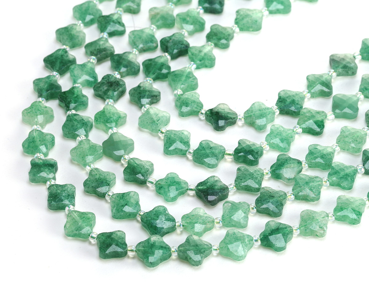 Green Strawberry Quartz Faceted Quatrefoil 10mm