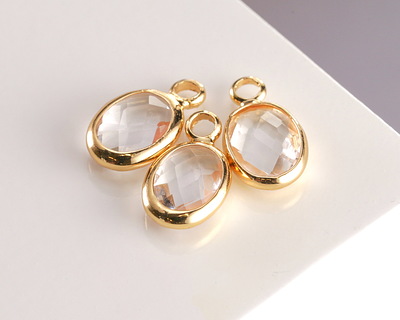 Clear Crystal Oval Drop in Gold Finish Bezel 6x8mm