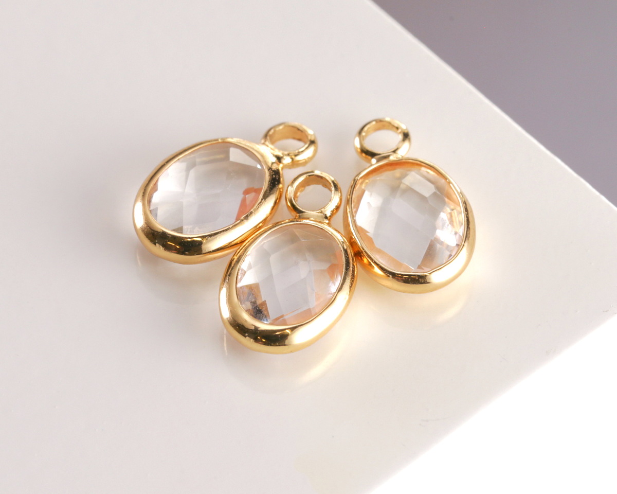 Clear Crystal Oval Drop in Gold Finish Bezel 6x8mm