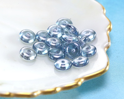 Czech Glass Light Sapphire w/ Silver Luster Spacer 2x6mm