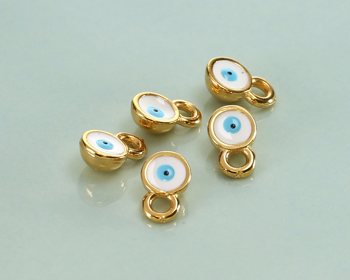 24K Gold (plated) White & Turquoise Enamel Evil Eye Tiny Focal 5x7mm