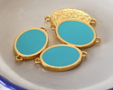 24K Gold (Plated) Aqua Enamel Oval Focal Link 27x16mm