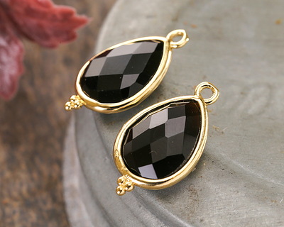 Black Obsidian w/ Gold Finish Faceted Teardrop Focal 12x21mm