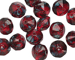 Czech Glass Garnet Picasso Saucer 7x11mm