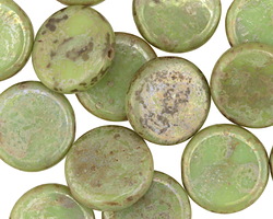 Czech Glass Bronzed Spring Green Coin 15mm