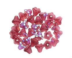 Czech Glass Strawberry w/ AB Finish 5 Point Bellflower 5x6mm