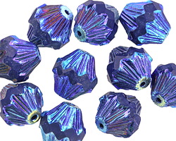 Czech Glass Metallic Iris Blue Baroque Bicone 13x12mm