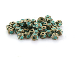 Patina Green Brass (plated) Geometric Spacer Bead 3x3.8mm