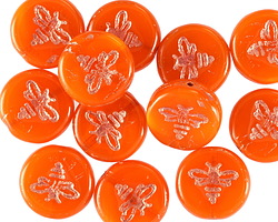 Czech Glass Hyacinth Opal w/ Copper Bee Coin 12mm