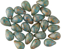 Czech Glass Matte Capri Picasso Teardrop 6x9mm