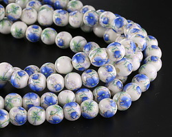 Ceramic Blue Violets Round 10mm