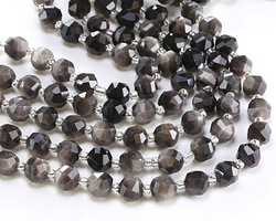 Silver Obsidian Microfaceted Round Nugget 7x8mm