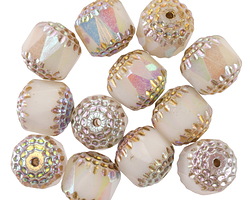 Czech Glass White AB w/ Gold and Silver Finishes Lantern 10mm