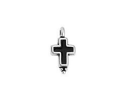 Antique Silver (plated) Jet Enamel Cross Focal 9x17mm