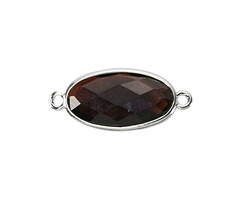 Black Obsidian Faceted Puff Oval Link w/ Silver Finish Bezel 12x20mm
