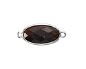 Black Obsidian Faceted Puff Oval Link w/ Silver Finish Bezel 12x20mm
