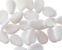 Czech Glass Matte White AB Flat Teardrop 8x11mm