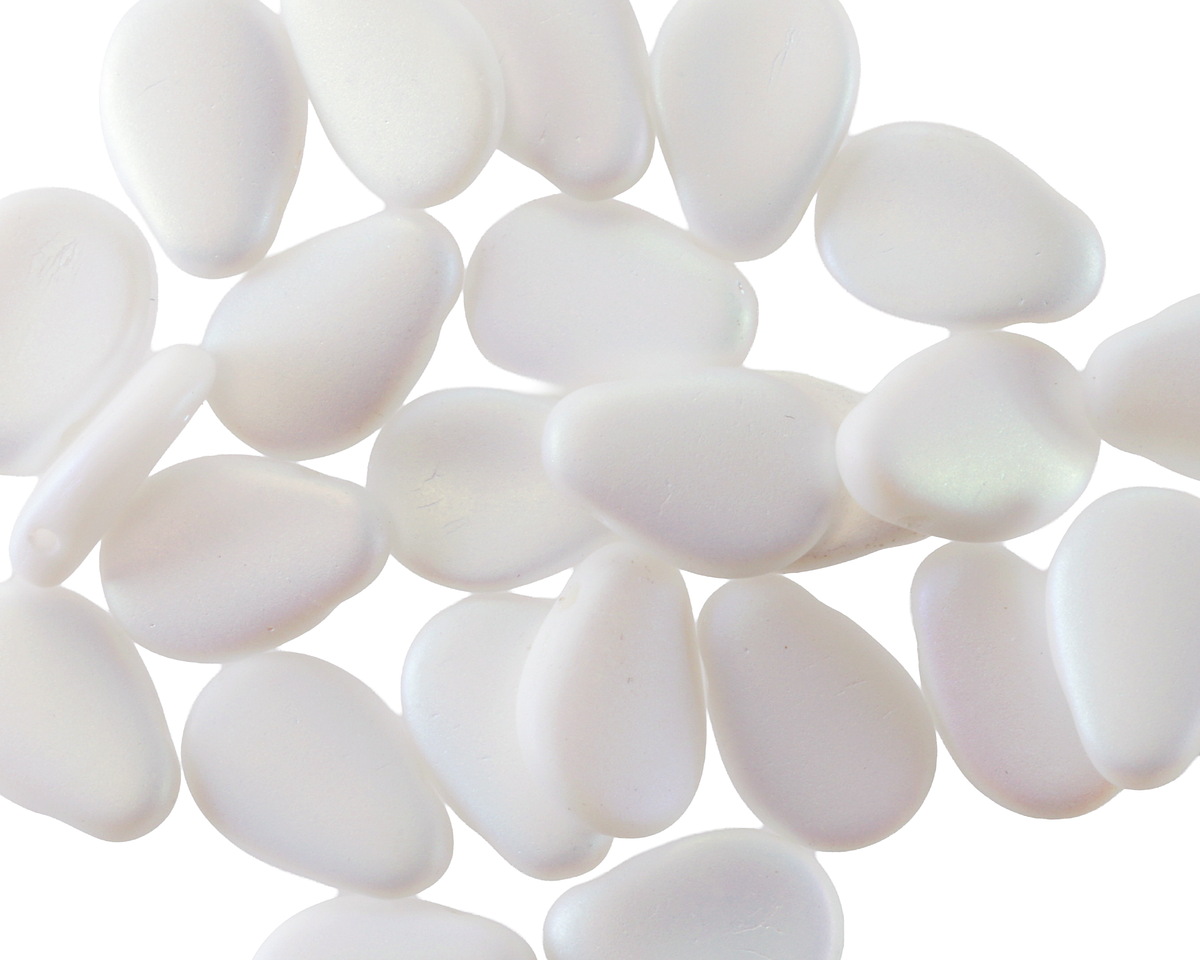 Czech Glass Matte White AB Flat Teardrop 8x11mm