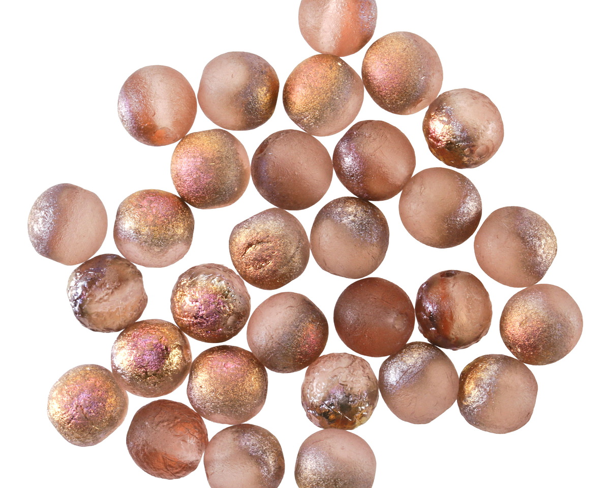 Czech Glass Textured Rosaline w/ Copper Rainbow Finish Round Druk 6mm