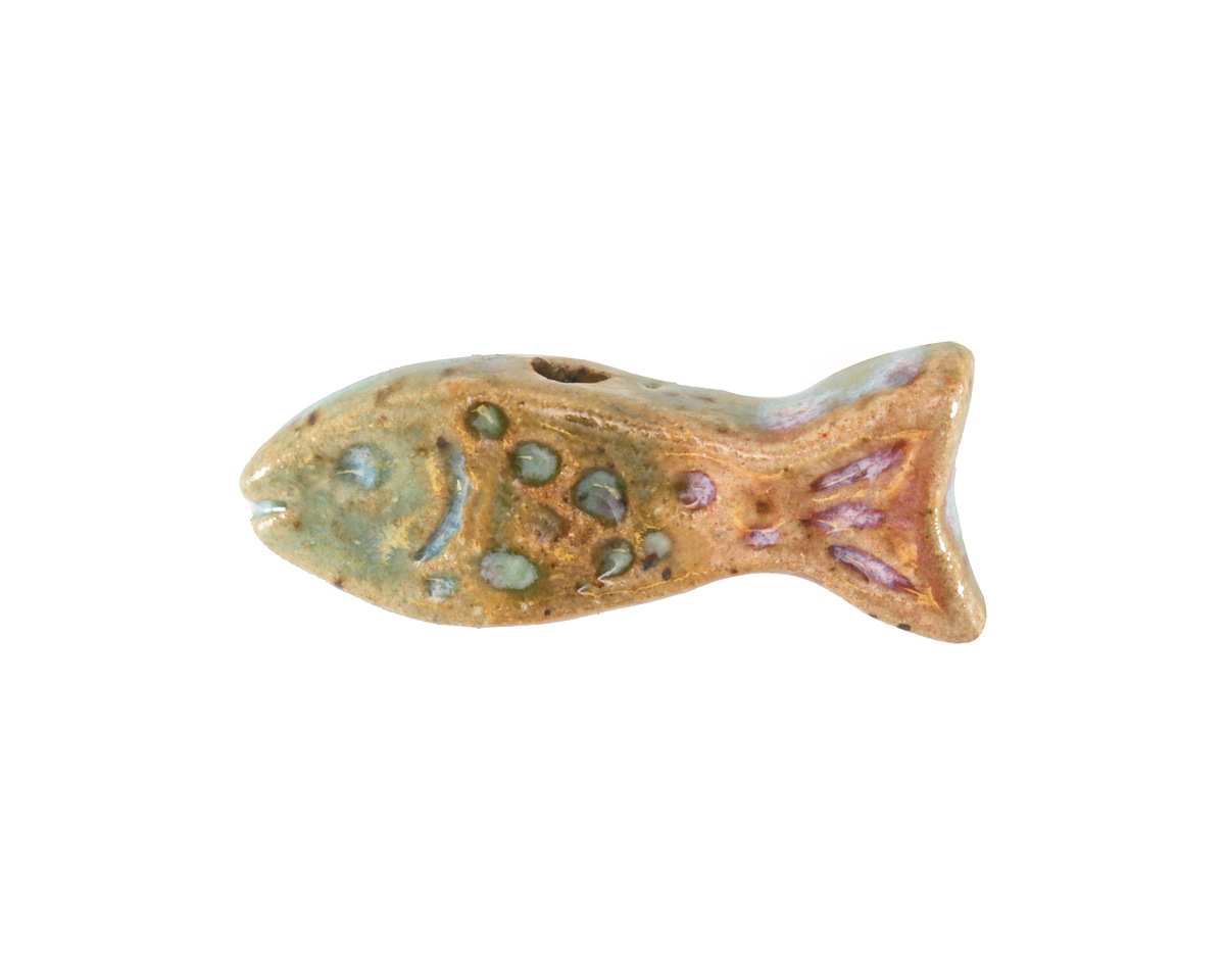 Gaea Ceramic Aqua, Fern, Pink Pastel Rainbow 2 Fish Bead 10-11x27-28mm