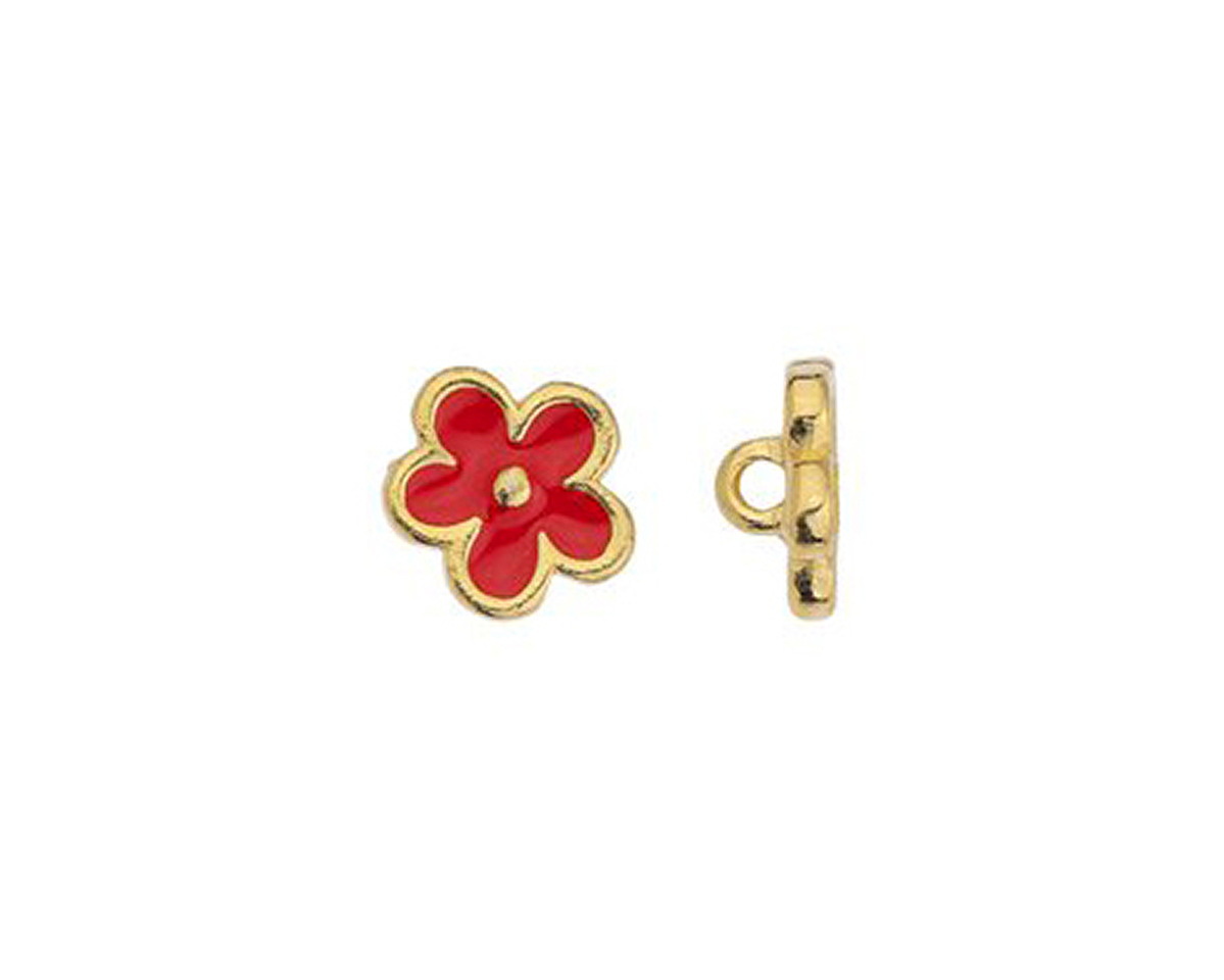 24K Gold (plated) Red Enamel Daisy Button 10mm