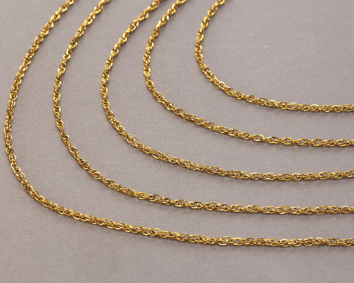Waterproof 18K Gold PVD Plated Stainless Steel Figaro Chain, 1.25x1.64mm links, 25ft Spool