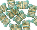 Czech Glass Green Turquoise w/ Gold Wash Butterfly 16x11mm