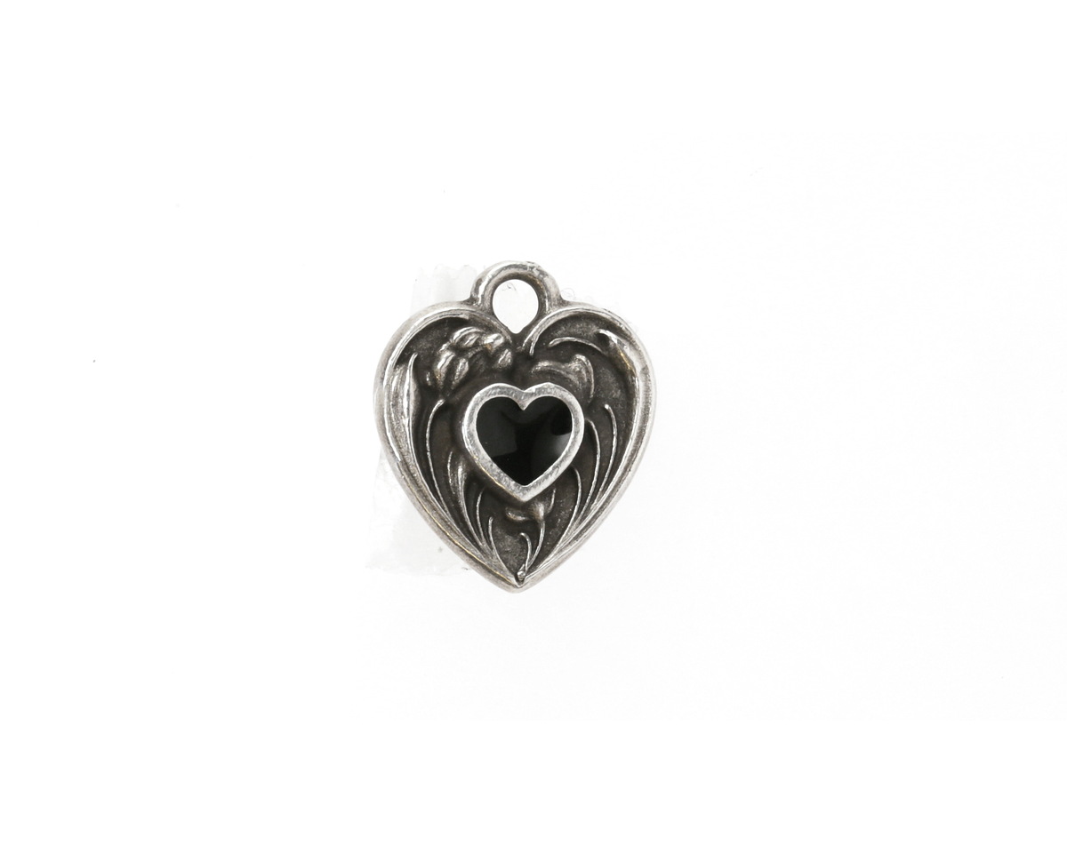 TierraCast Antique Silver (plated) Jet Enamel Heart in Heart Shaped Focal 12.5x14mm